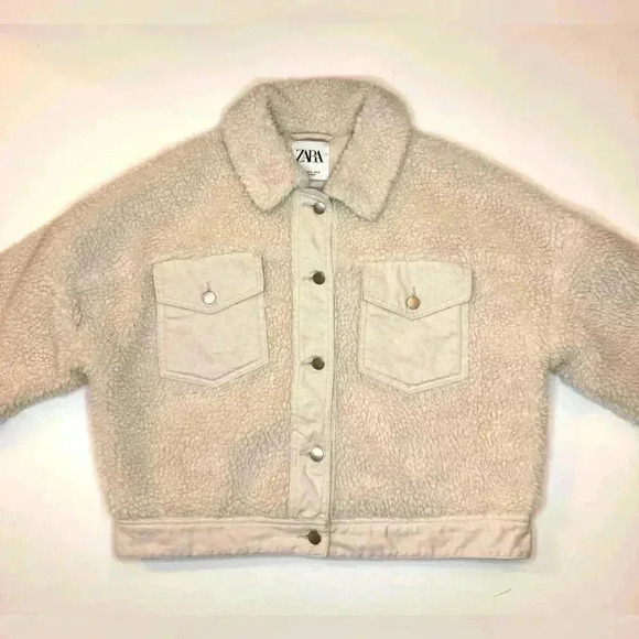 Zara Womens Off White Cropped Sherpa Jacket with Front pockets Size XS - Picture 2 of 11